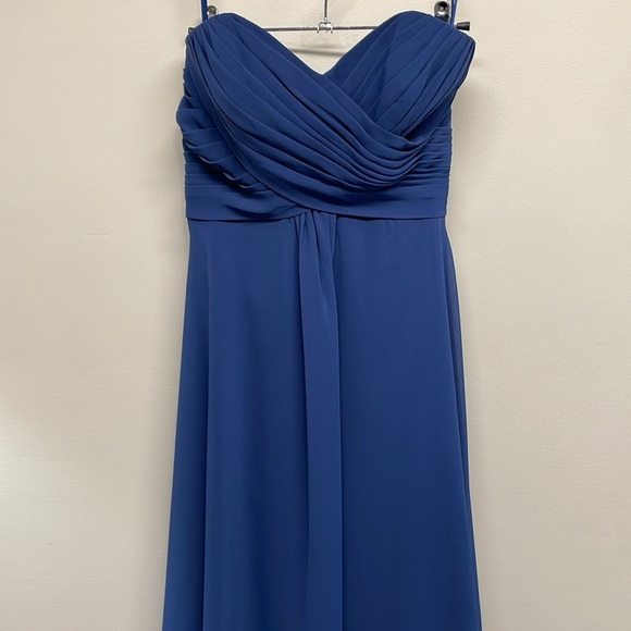 NWOT Allure Bridals Bridesmaid Formal 1221 Dress Navy Chiffon Ruched Strapless 4 - Picture 2 of 16